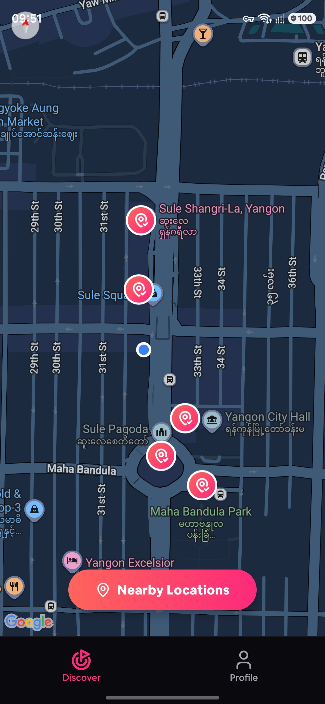 Flare map with flare pins at places around you